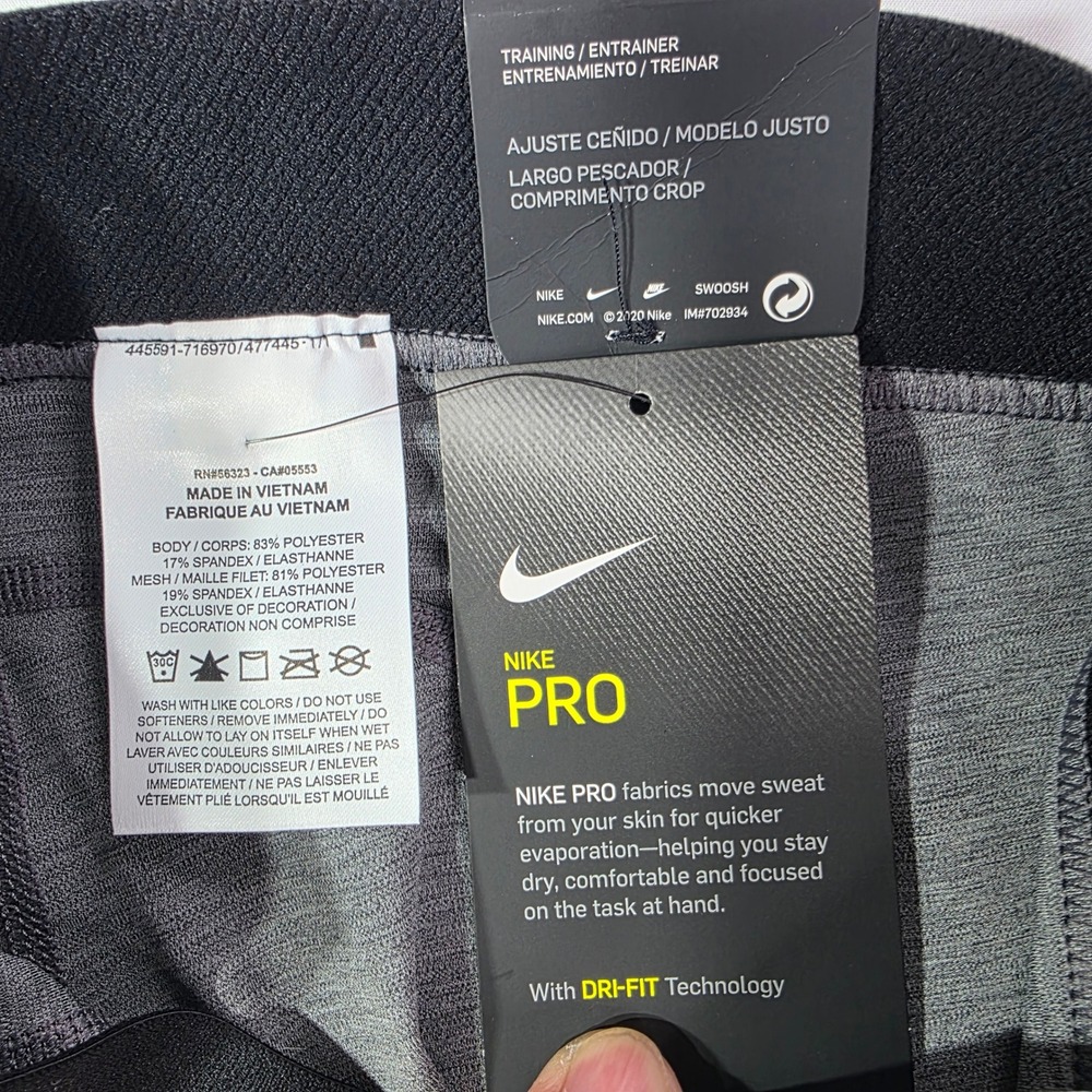 NEW Nike Pro Dri-FIT Womens Training Crop Leggings Grey Black XS - Picture 7 of 11